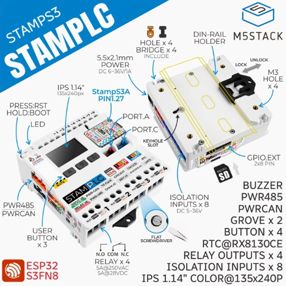 

M5Stack StamPLC Internet of Things Programmable Logic Controller ESP32S3 Cloud Data Monitoring