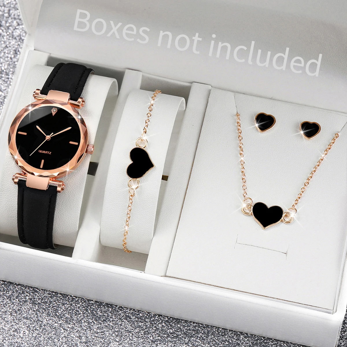 5PCS/Set Women's Watch Fashion Quartz Watch Leather Band Wristwatches Heart Jewelry SetWithout Box