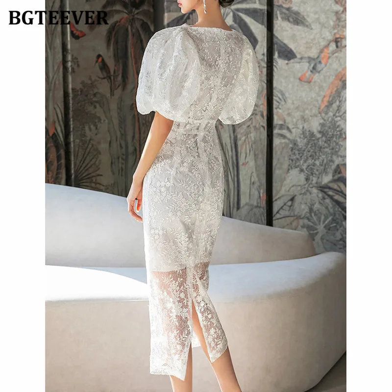 BGTEEVER elegantní krajka léto šaty ženy supět rukáv výšivka vintage dámy šaty bodycon vestidos femme