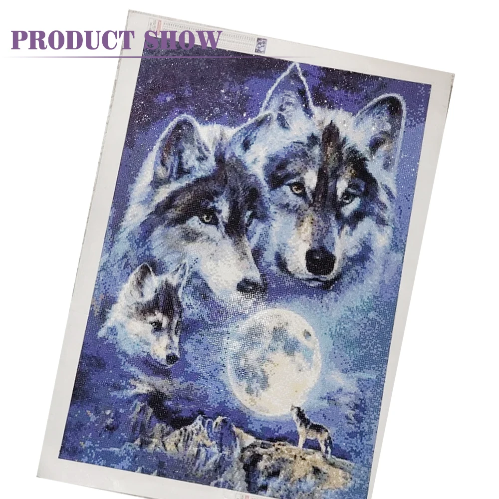 Huacan Diy Diamond Mosaic Animal Wolf Home Rhinestones Decoration Full Square Round Drill Painting Moon Gift Craft Kit