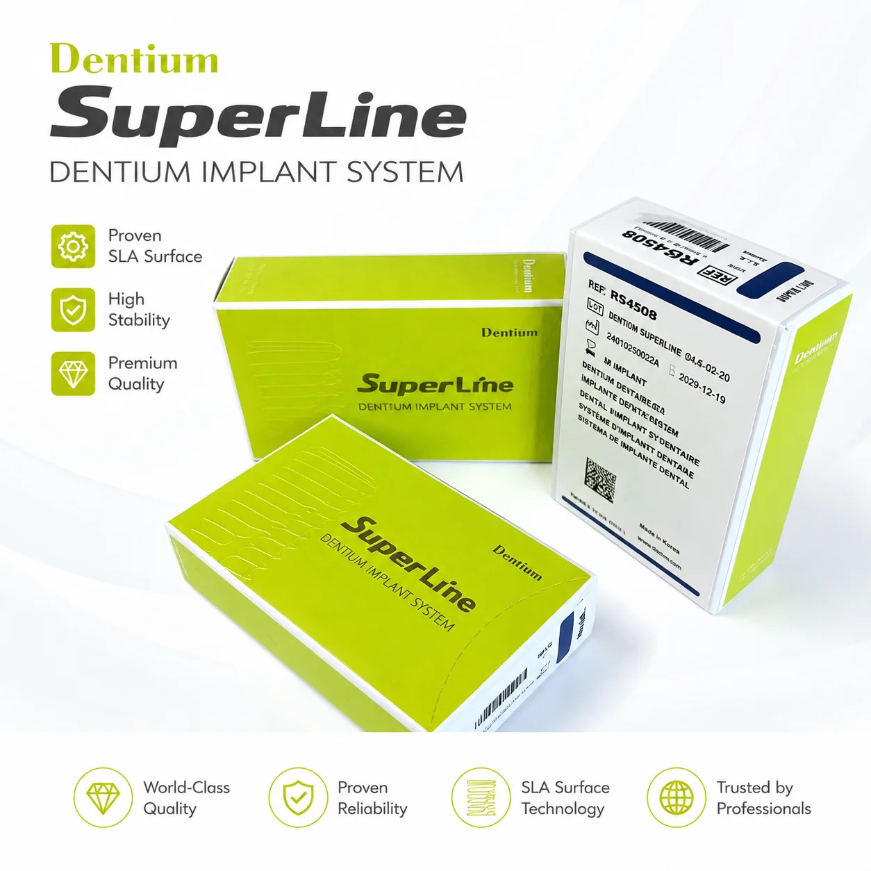 2Pcs Dentium SuperLine II Titanium Implant, SLA Surface, Internal Hex Connection for Bone Level Restoration