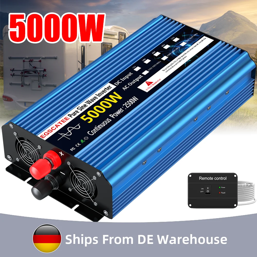 Pure Sine Wave Inverter DC 12V to AC 230V 50HZ EU USB Socket 5000W LED Car Charge InverterVoltmeter Converter Transformer