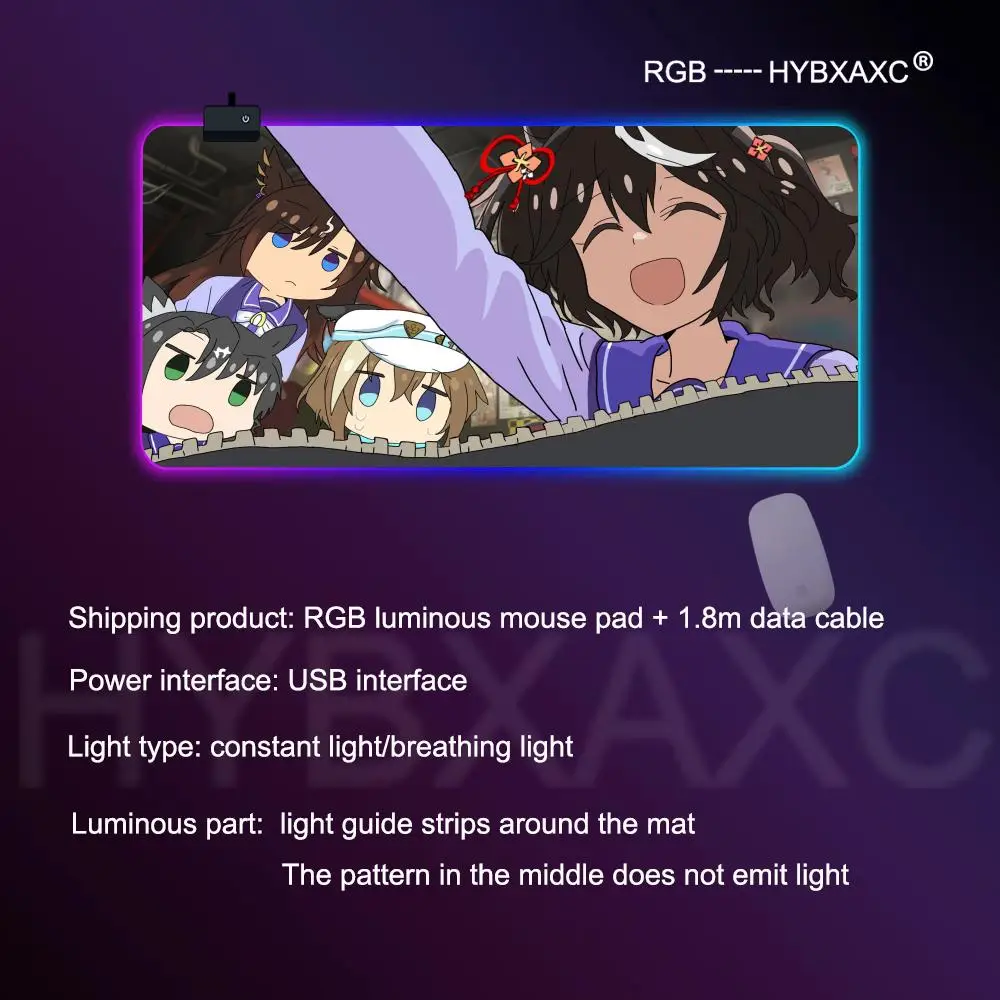 Mauspad RGB Gaming Mauspad Schreibtischunterlage HD Gamer Großes LED-Licht XXL Kitasan Schwarz Uma Musume Pretty Derby Anime Spiel Mauspad