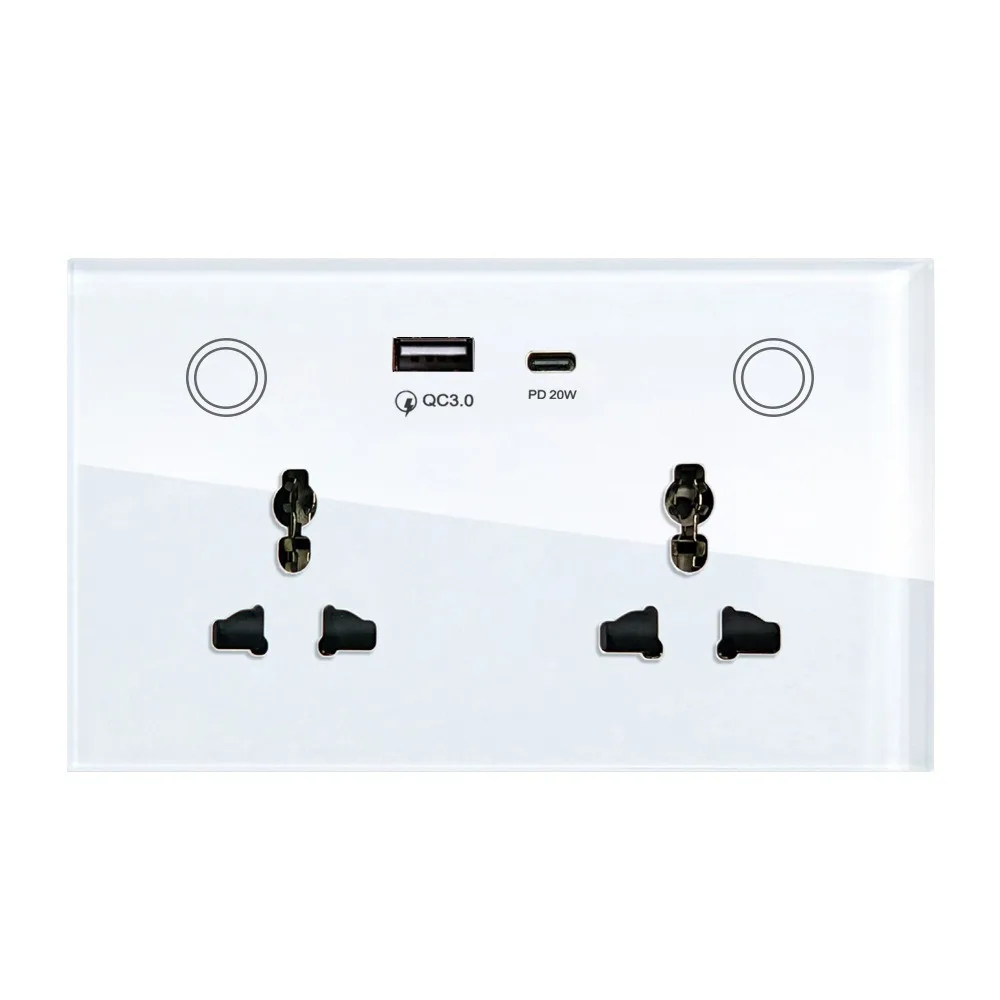 Tuya APP WiFi Smart Socket 147 Universal Power Meter PD 20W Fast Charge Tempered Glass Panel AC100-240V 16A USB A Type C Socket - view 4