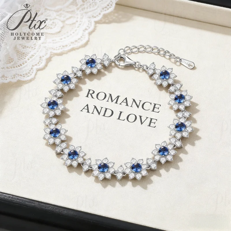 

Lab Grown Columbia Emerald Bracelet Ruby Sapphire Round Cut White Gold Flower Design Fine Jewelry Anniversary Gift for Women