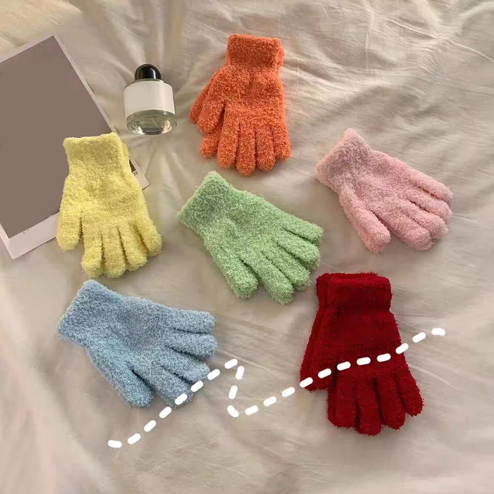 New Warm Knitted Gloves Solid Women Split-finger Gloves Plush Coral Velvet Five-finger Gloves Hand Protectors Fashion Simple