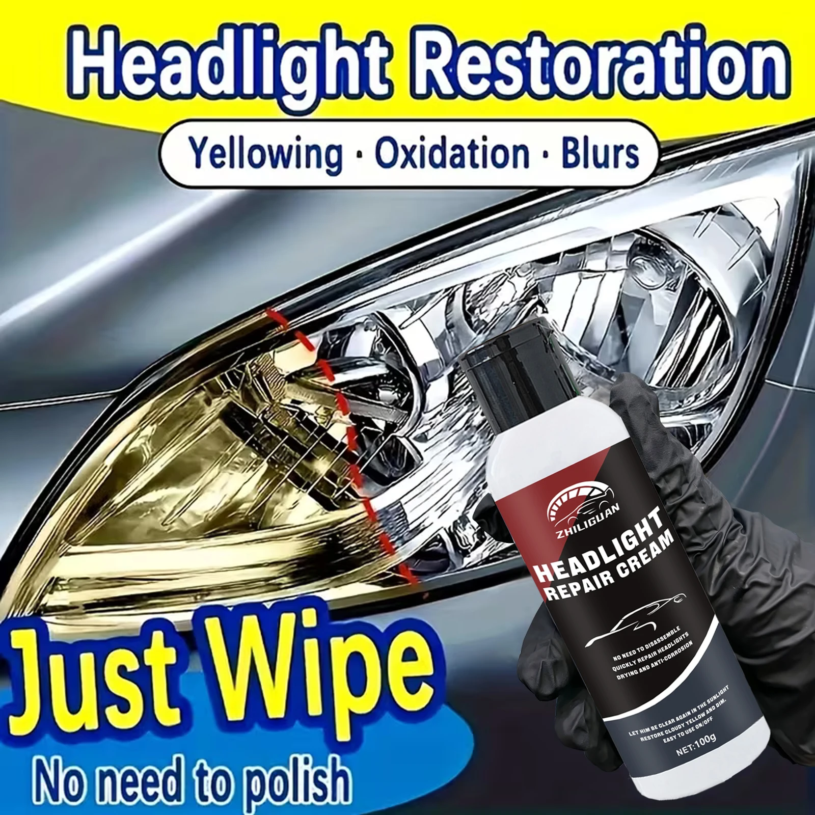 Professional car headlight repair agent-remove yellowing, oxidation and fog-lens polishing and grinding materials-effectively