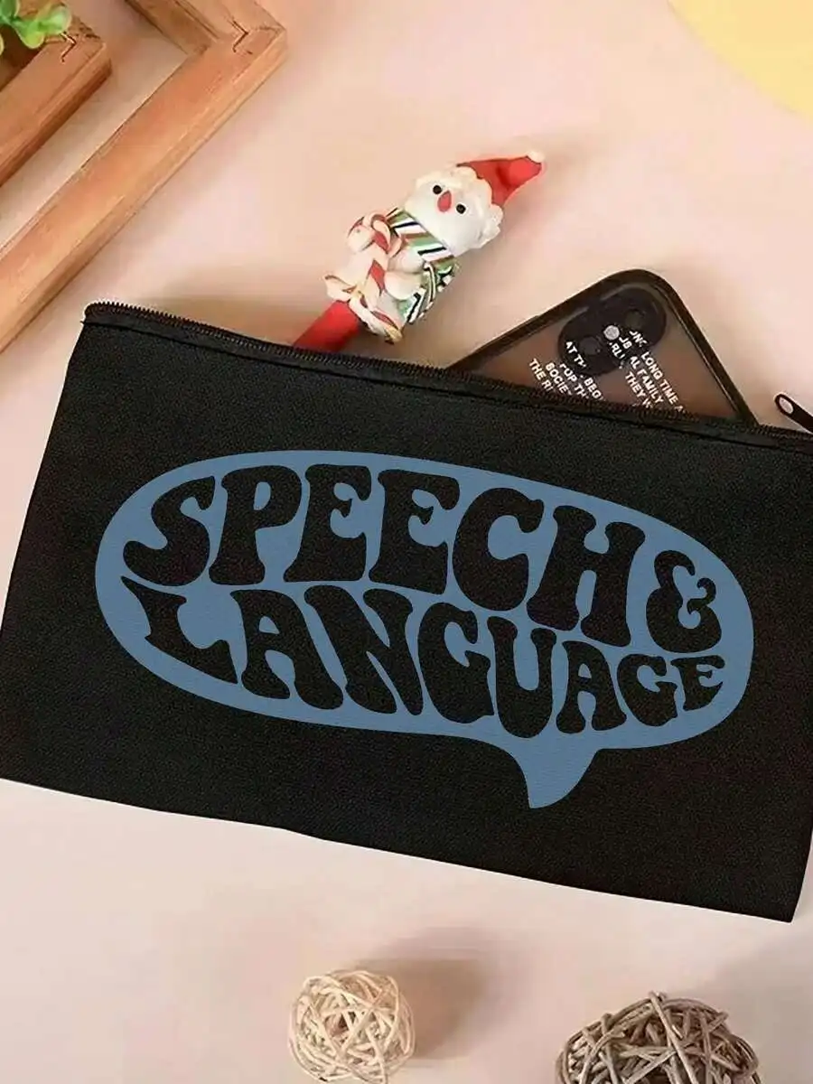

Speech And Language Canvas Zipper Pouch Multi-Purpose Pencil Case Waterproof Makeup Bag For Adults
