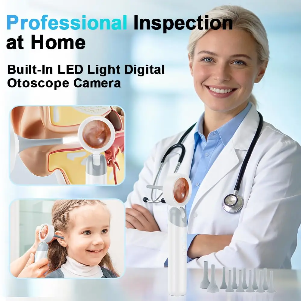 

1.38'' Ear Camera With IPS Display and 1080P Camera Ear Check Portable Inspector for Ear Mouth Pet With 12tips Replaceable Tools