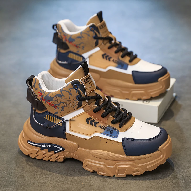 Men's Autumn Sports Shoes Versatile High-Top Thick-Soled Running Casual Fashion Large Size 39-48 Trendy Outdoor Suitable