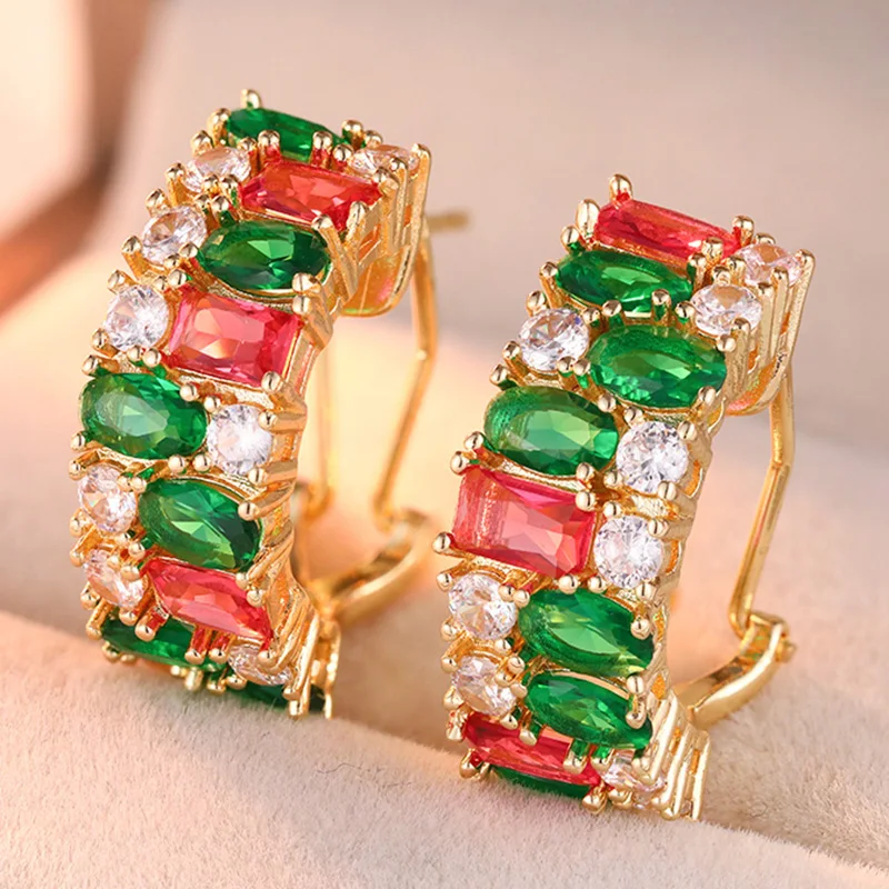 Women's Luxurious Earrings Inlay Colorful Cubic Zircon Sparkling Elegant Versatile Earrings Women Party Banquets Jewelry