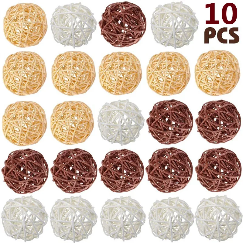 

10PCS Natural Vine Rattan Ball Crafts 3/4/6/8/10CM Vintage Wicker Cane Ball Home Gardens Patio Ornament Baby Shower Party Decor