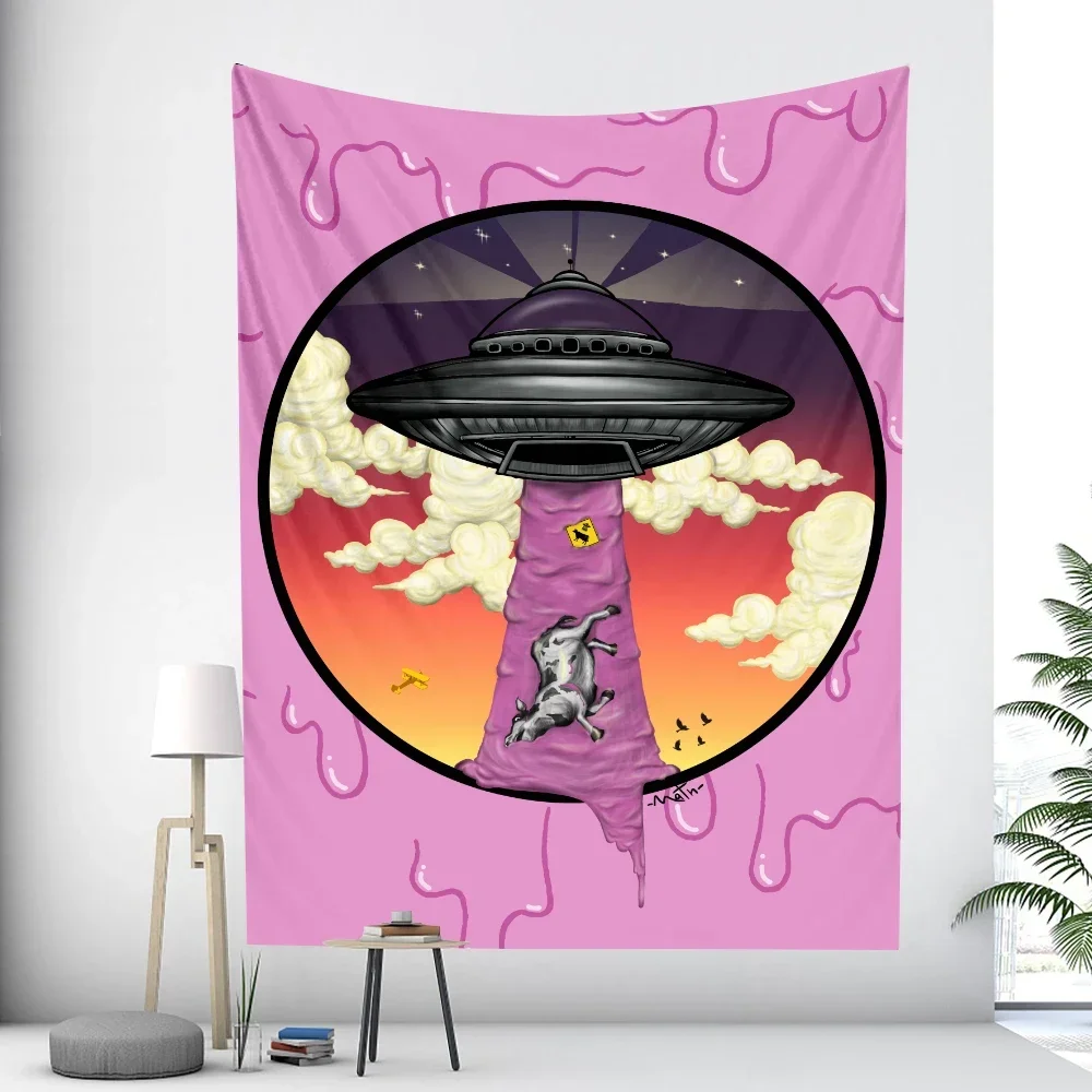 Alien UFO Tarot Psychedelic Scene Home Decor Tapestry Hippie Mandala Wall Hanging Boho Yoga Mat Room Wall Decor