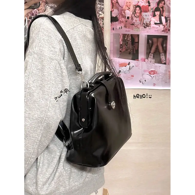 

Women's New 2023 PU Leather Gothic Small Crowd Crossbody Bag Fashion Class Commuting Large Capacity Handheld Backpack for Girls