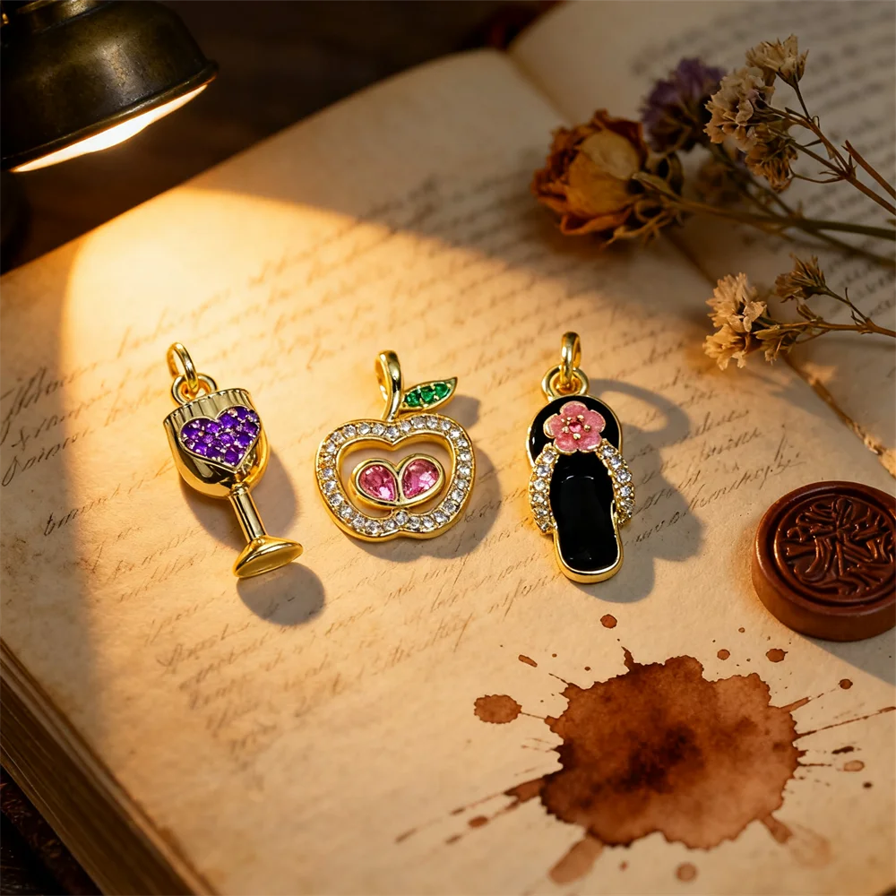 

2 шт. подвески латунь кубический цирконий эмаль яблоко бокал для вина флип-флоп подвески DIY ювелирные изделия ожерелье изготовление браслетов для женщин мужчин