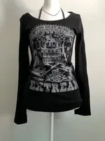 2000s American Vintage Gothic Black Women T-shirts Punk Style Graphic Grunge Tshirts Harajuku Y2k Long Sleeve Tops Streetwear