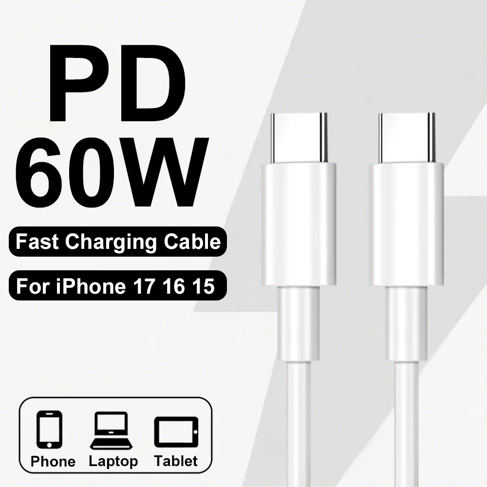 

PD 60W USB Type C Fast Charger Cable For iPhone 17 Air 16 Pro Max 15 Plus Quick Charging line For Xiaomi Samsung S25 Data Cable