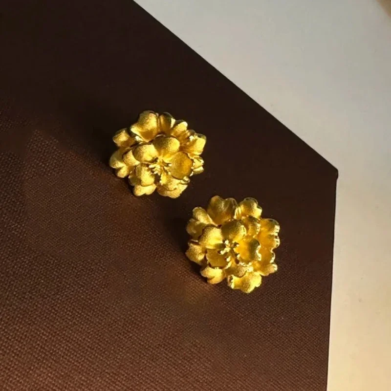 

PONYKISS 925 Sterling Silver 18K Gold Peony Flower Stud Earrings for Women Plant Fine Jewelry Vintage Chinese Style Accessories