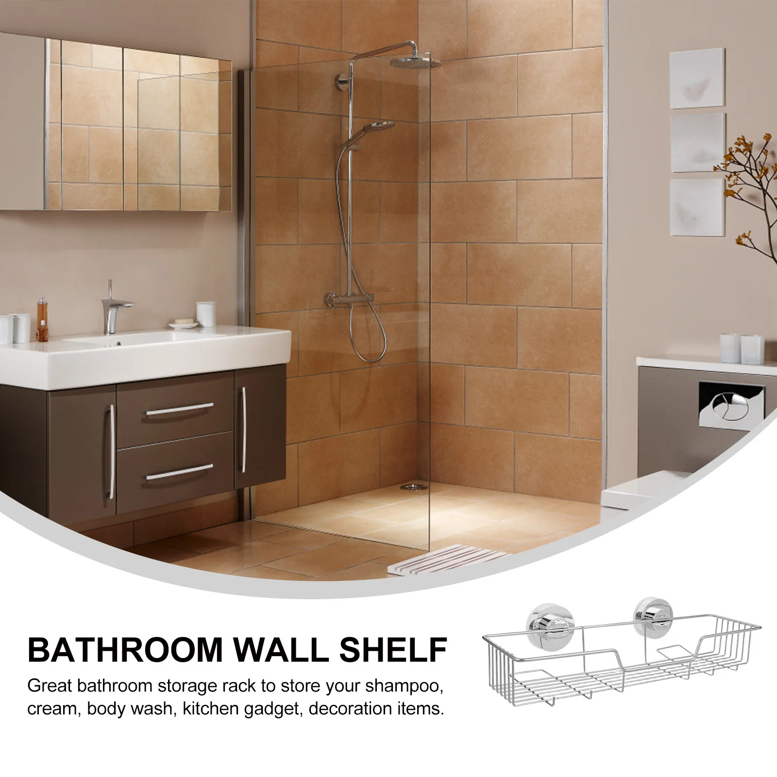 

Wall-Mounted Stainless Steel Storage Basket No-Drill Bathroom Organizer With Drain Holes Kitchen Bath Hanging Shelf