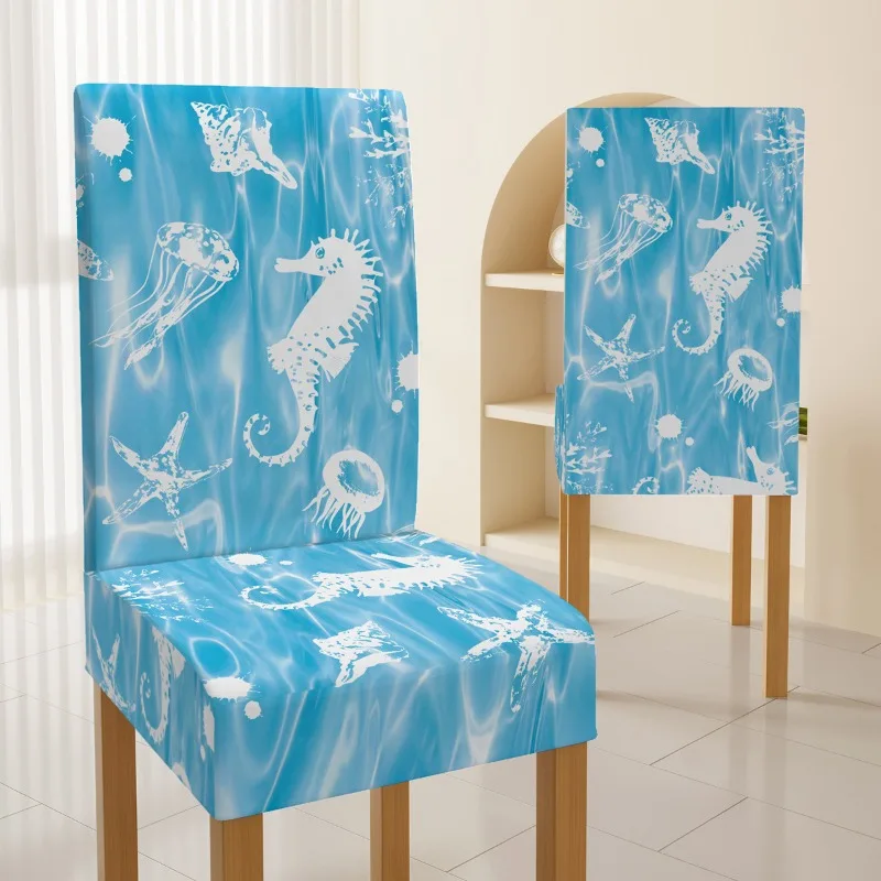 Blue Chair Cover Marine Animal Pattern Dustproof Non-Slip Wear-Resistant Chair Cover Living Room Decorative Furniture Protector