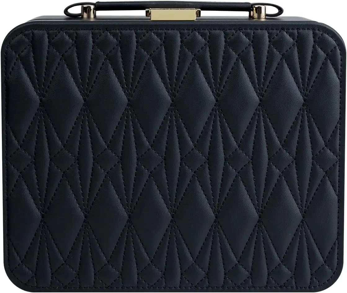 Joyero para mujer, estuche organizador de joyas de viaje con bandeja de joyería para anillos, pendientes, collares, pulseras, relojes, negro