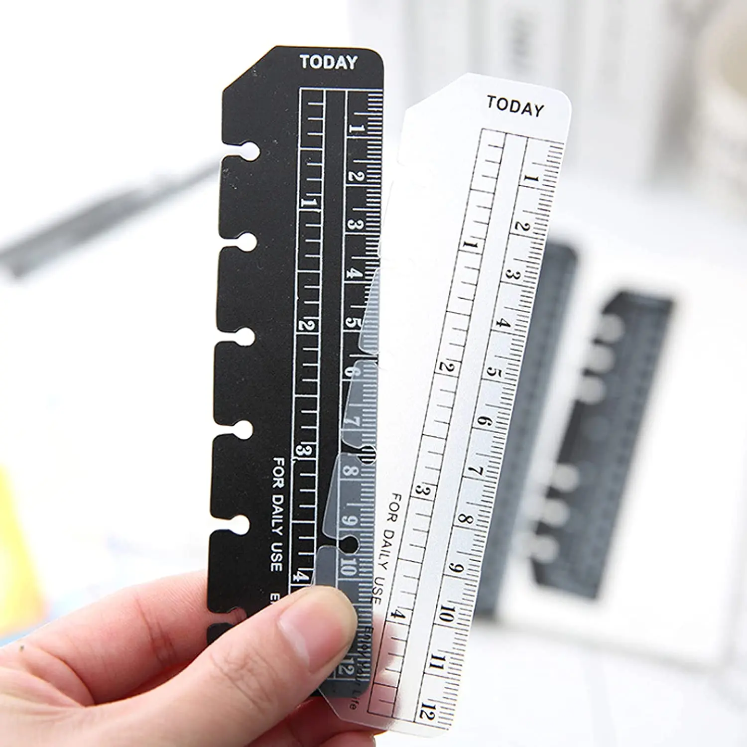 Black/Clear Plastic Measuring Today Ruler Quick Page Finder Page Marker Pouch PVC Bookmark Ruler For 6-Hole Binder Notebook