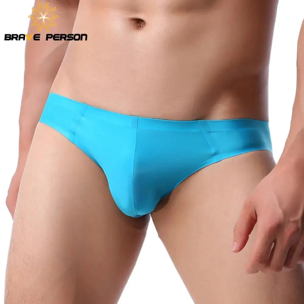 BRAVE PERSON Men\'s Ultra-thin Seamless Underwear Briefs Ice Silk Cool Sexy Low Waist Men Briefs