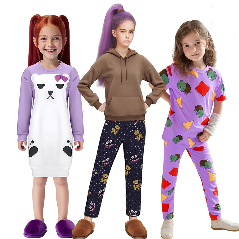 

Детский охотник на демонов KPop Mira Rumi Zoey, головной убор для косплея, пижама с белым медведем, женская одежда для сна, карнавальная одежда на Хэллоуин