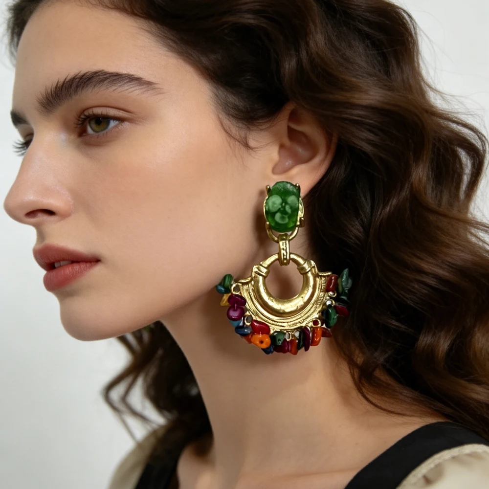 Vintage Handmade Beaded Earring For Women Boho Jewelry Resin Stone Statement Jewelry Bohemian Ear Ring Drop Earrings