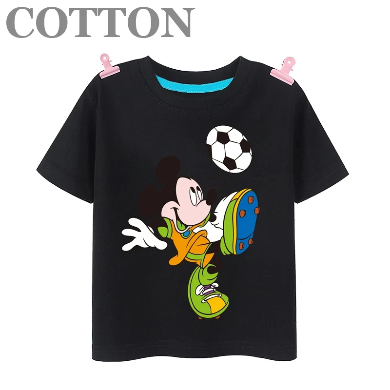 MINISO anime Mickey Mouse Fashion Cotton Summer Children's Multicolor Cartoon T-shirt Round Neck Short Sleeve Disney Print