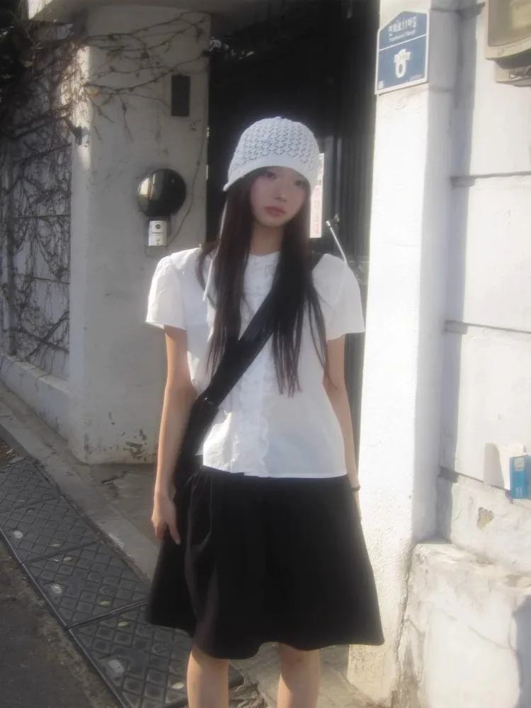 2025 American Vintage Skirt for Women Korean High Waist Loose French Elegant Solid Color Japanese Harajuku A-line Skirts