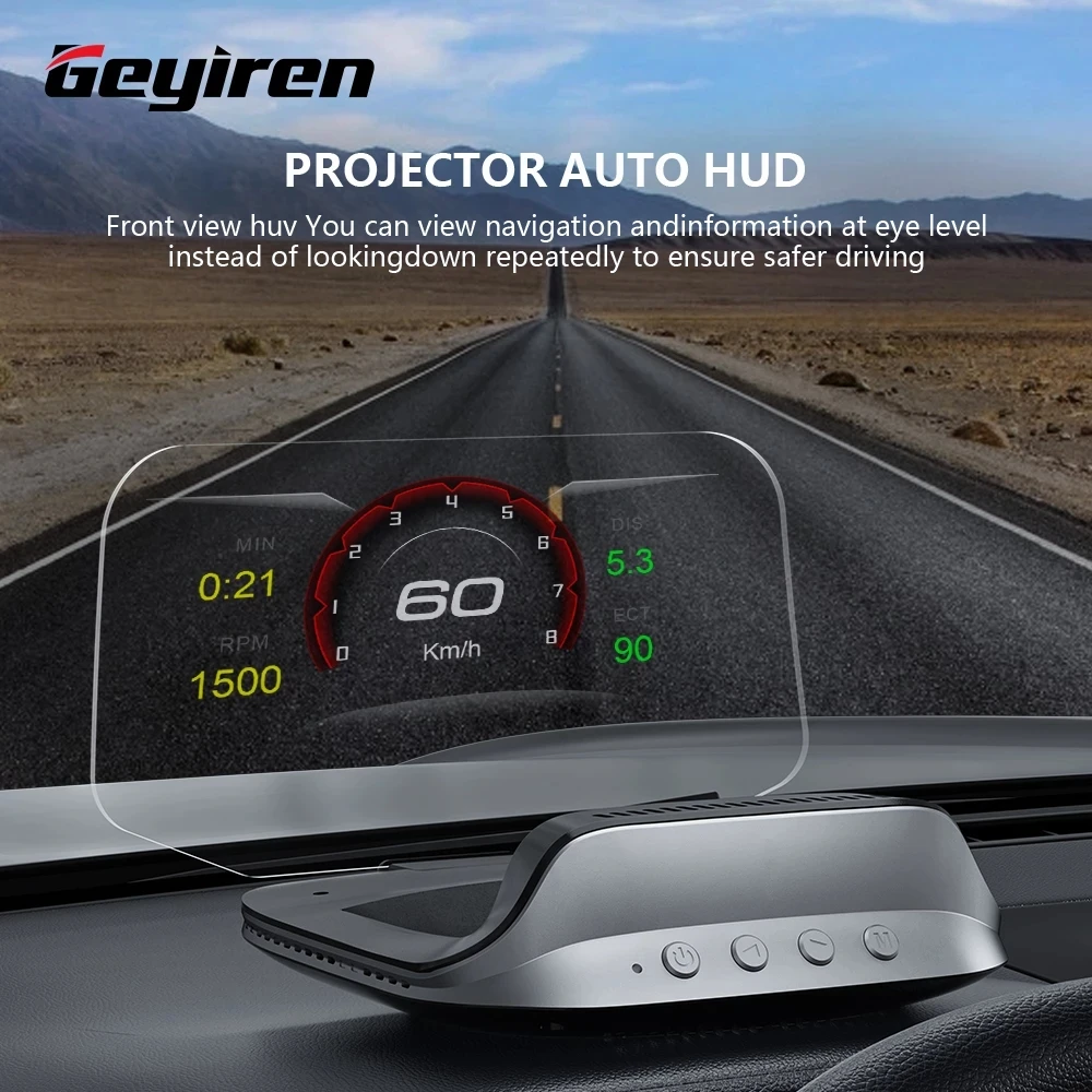 GEYIREN C3 Head Up Speedometer mobil, Obd2 EOBD GPS HUD kaca navigasi, Aksesori Mobil elektronik untuk semua mobil