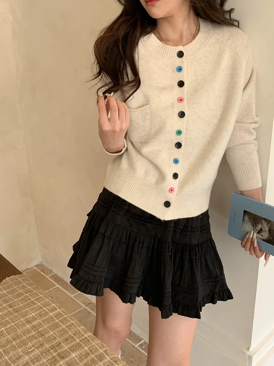 

Женский осенний 2025 повседневный свитер с круглым вырезом, вязаный кардиган, пальто с длинными рукавами, новый модный трикотаж для женщин