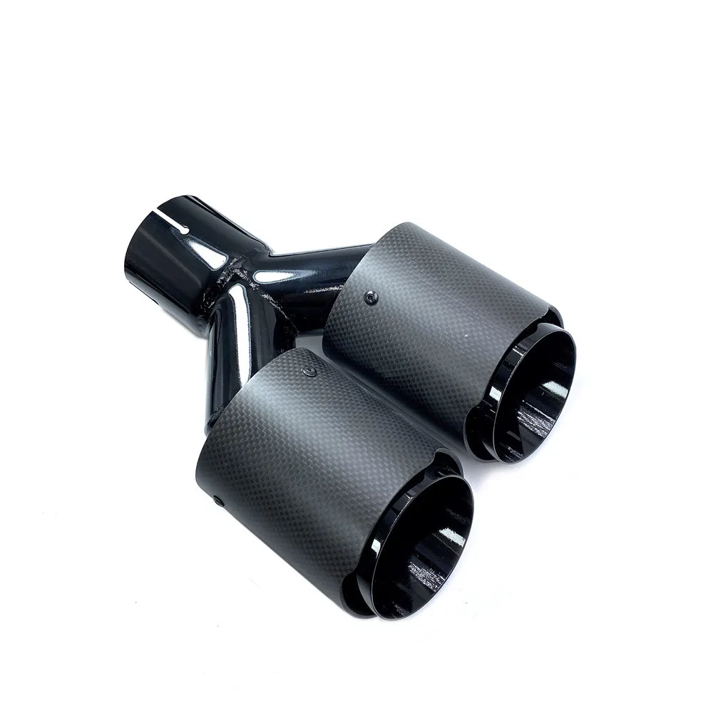 High Quality Real Dual Matte Carbon Black Stainless Steel Universal For Akrapovic Exhaust Tip Double End Pipe For BMW BENZ 1PCS