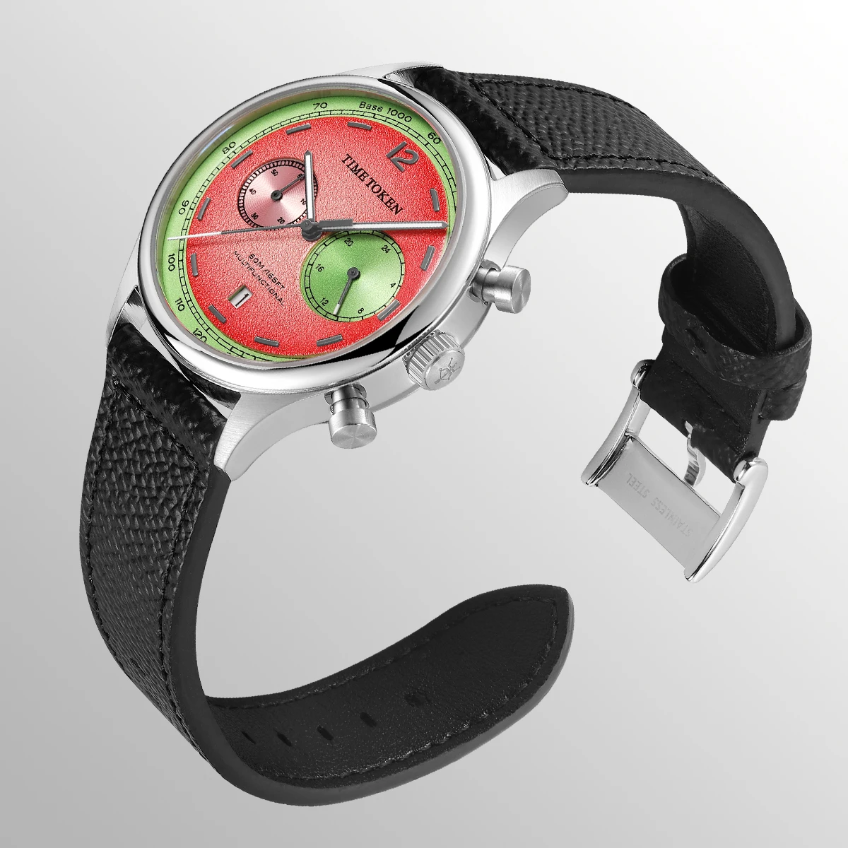 reloj-de-hombre-time-token-con-movimiento-miyota-os21-de-japon-cronografo-esfera-color-sandia-resistente-al-agua-cristal-de-zafiro-abombado-estilo-calendario