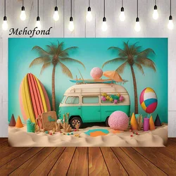 Mehofond Photography Background Summer Hawaii Beach Surfboard Luau Kids Birthday Cake Smash Portrait Decor Photo Backdrop Studio