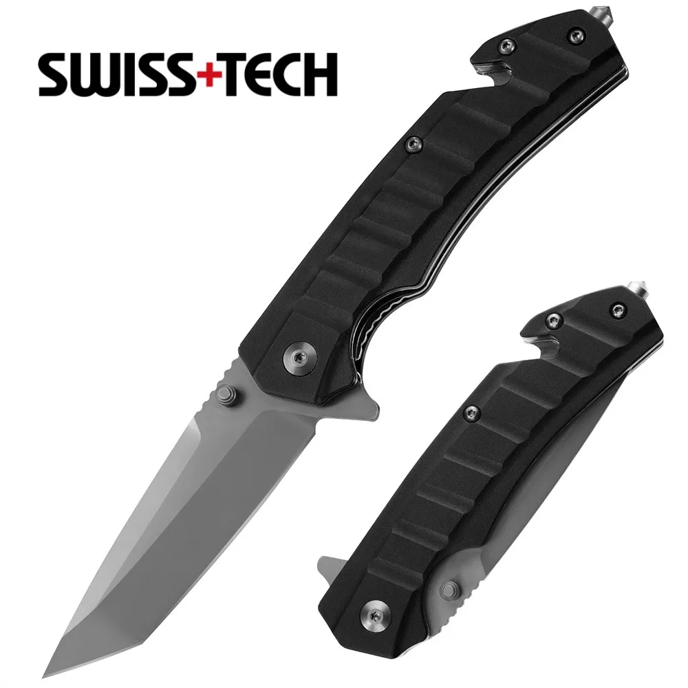 SWISS TECH-cuchillo de bolsillo plegable, cuchillo táctico de supervivencia al aire libre, Camping, senderismo, caza, cuchillos para autodefensa