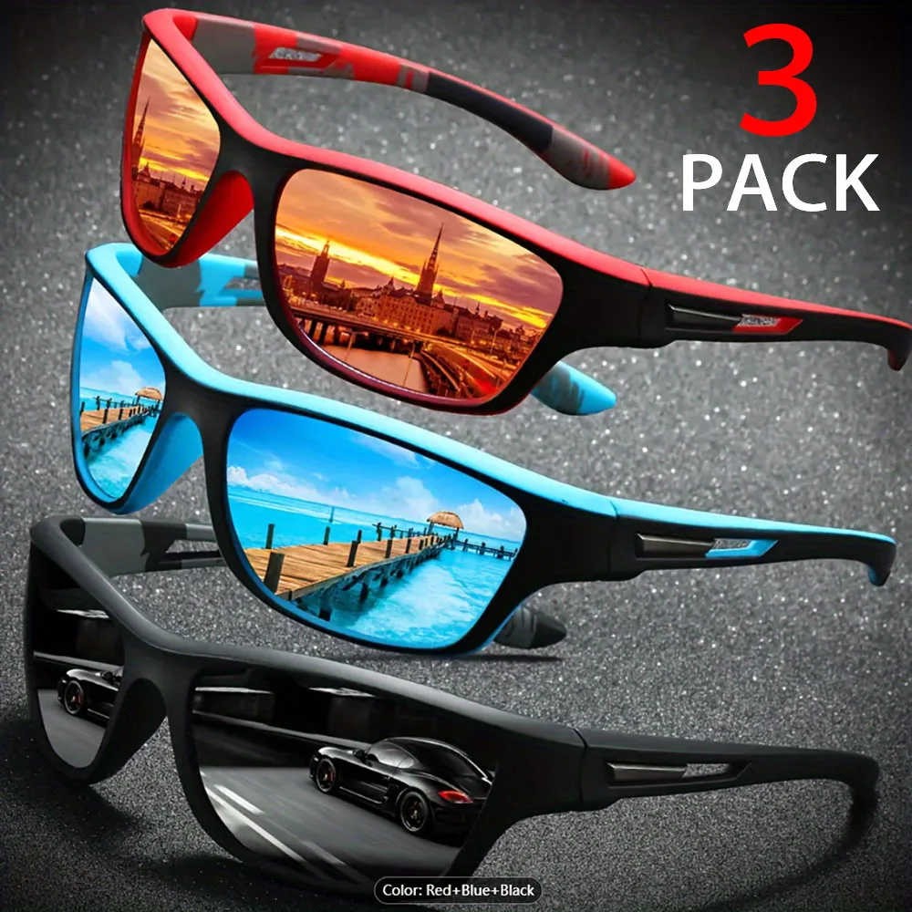 3Pairs New Cycling Sunglasses Outdoor Sports Glasses Fashionable Windproof Dustproof Colored Driving Glasses