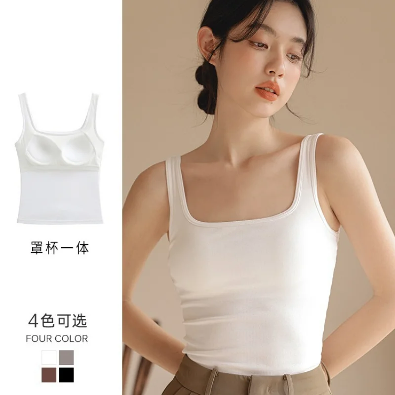 Underwear Pure Desire Square Collar Sling Beautiful Back Vest One-Piece with Chest Pad Pure Cotton Wrapped Chest Outer Wear Bott