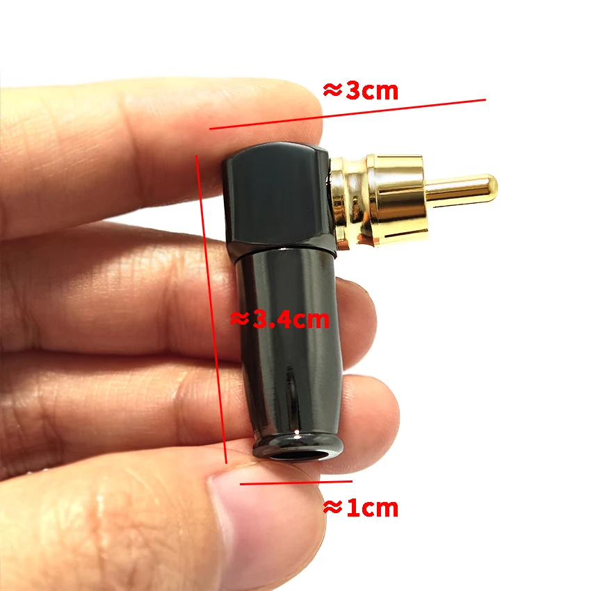 1pair/2pcs 90 Degree RCA L-shaped Gun Black Right Angle RCA Male Plug Audio Video Connector Soldering Welding Bend 6mm