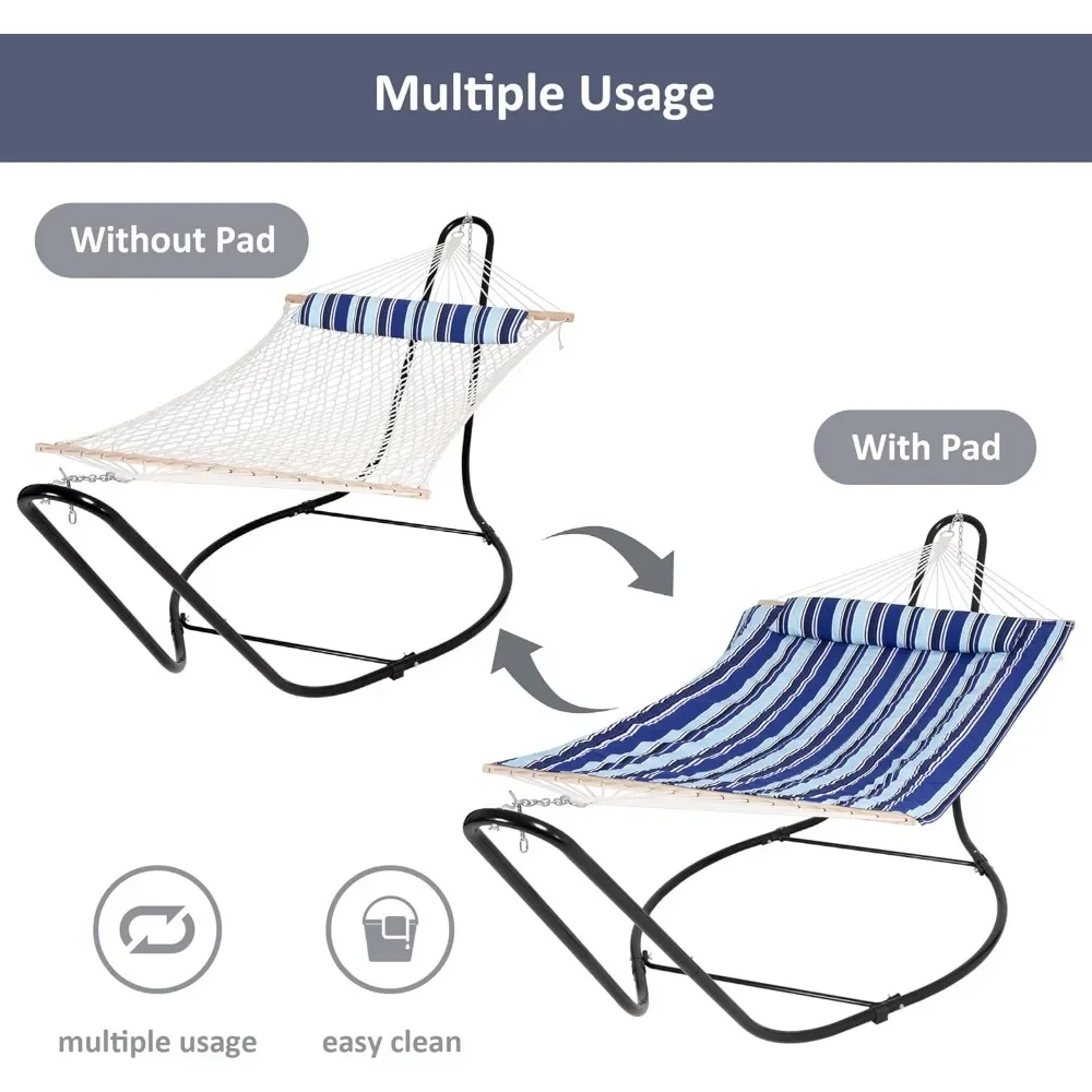 Double Hammock with Hardwood Spreader Bar, Polyester Pad, Hammock with Stand Included 2 Person, Patent Pending