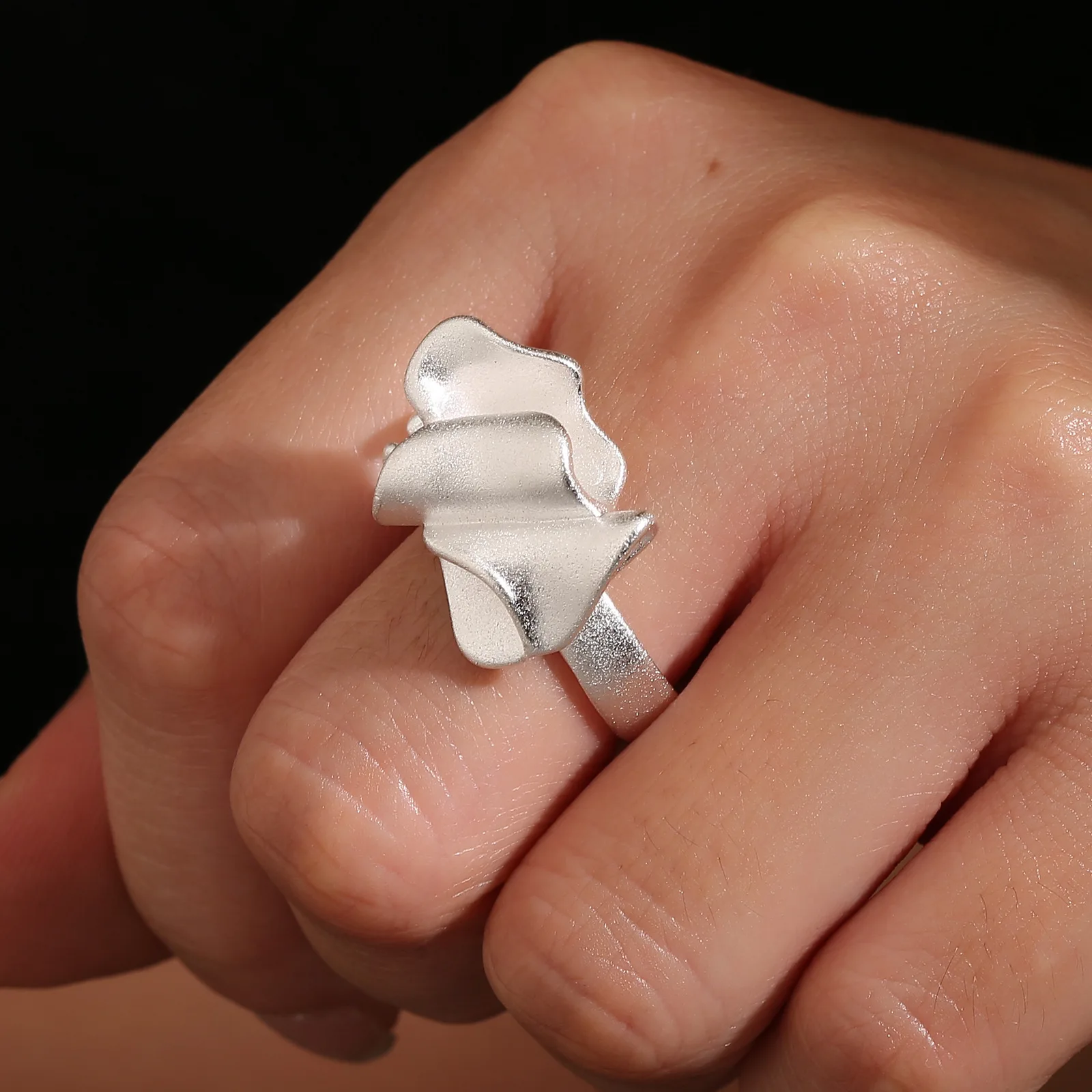 VENTFILLE 925 Sterling Silver Ring for Women Girl Satin Three-dimensional Flower Versatile Jewelry Birthday Gift Dropshipping