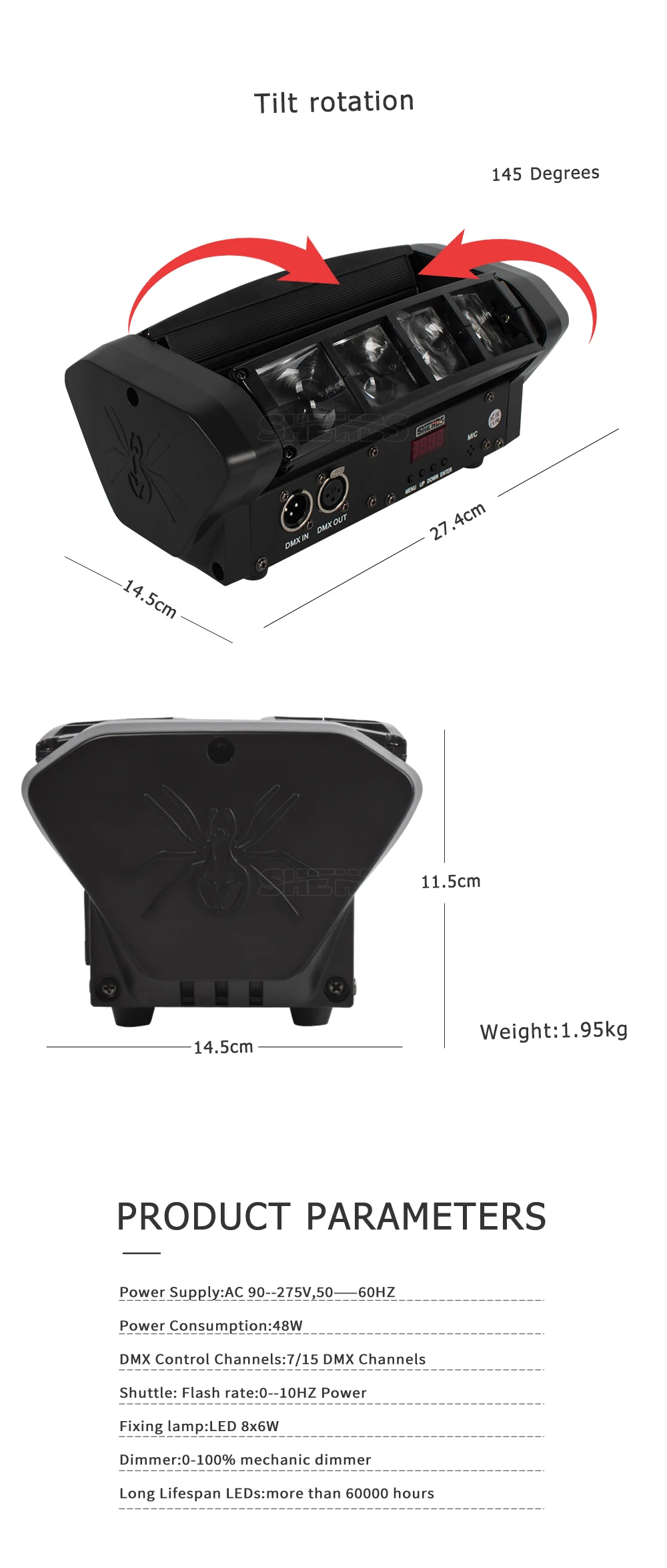 9 x 10 W LED Moving Head RGBW Spider Party Lichter DMX 512 für DJ Disco Hochzeit Nachtclub KTV Bühnenbeleuchtung – Detail 22