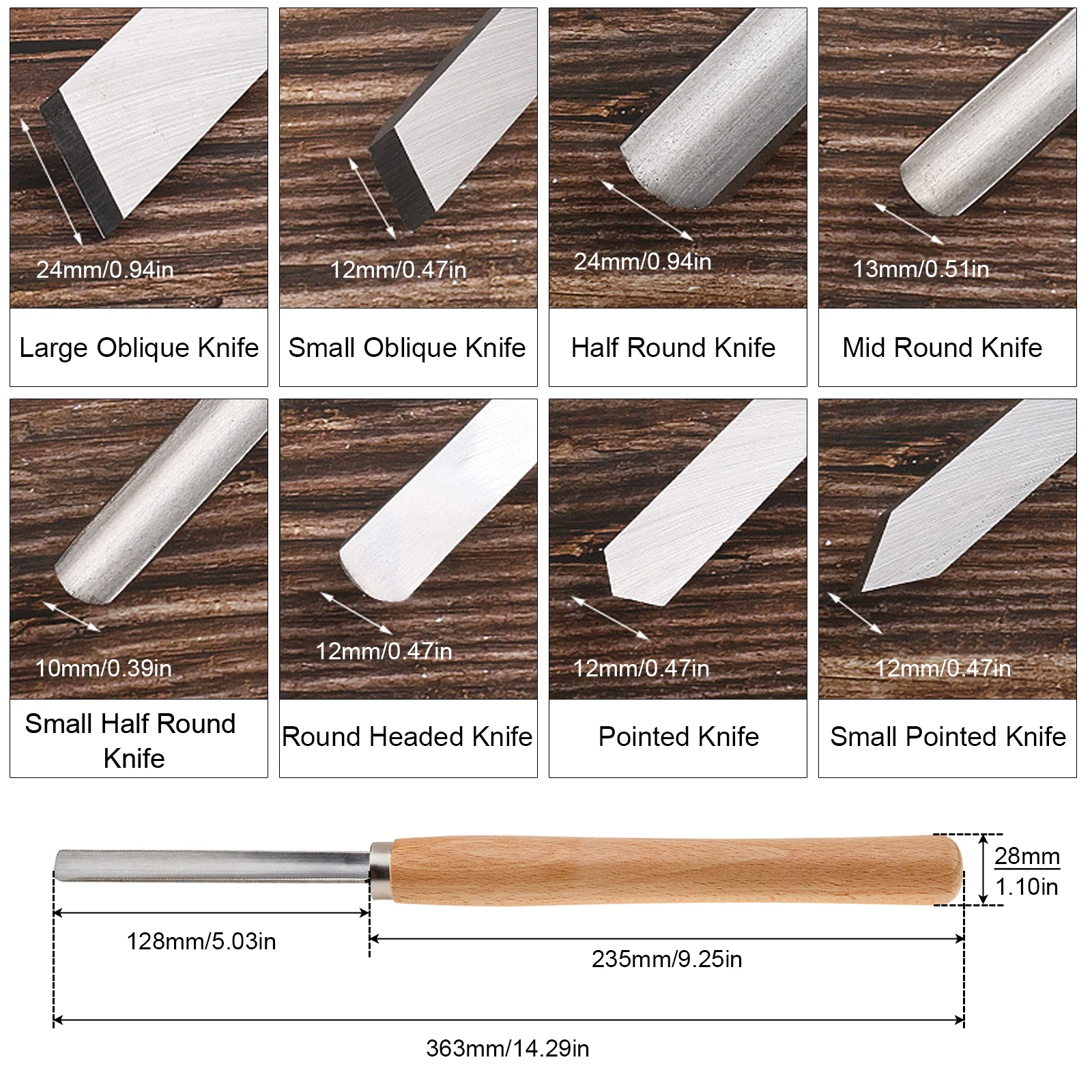 8pcs/set Professional Wood Turning Chisel Gouge Wood Carving Lathe Chisel Set for Beginner Hobbyist Woodworking Hand Tools