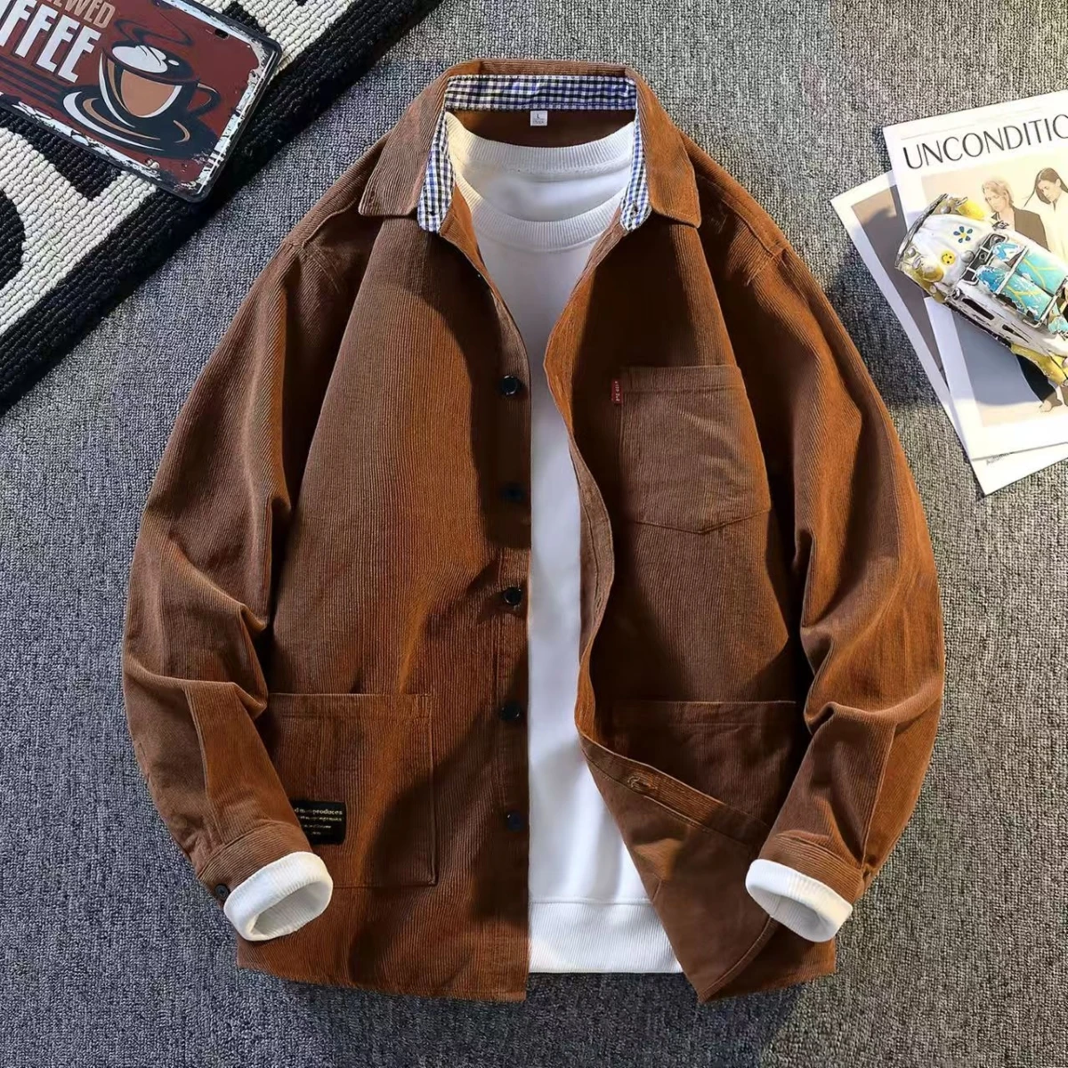 

Loose Fit Men's Long Sleeve Corduroy Shirt Casual Vintage Style Antibacterial Large Size Coat Jacket Four Seasons Universal