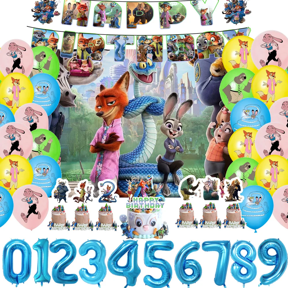 Dibujos animados Zootopia 2 decoración de fiesta de cumpleaños Judy Rabbit Nick Fox telón de fondo globos regalo para niños suministros de baño para bebé estudio fotográfico