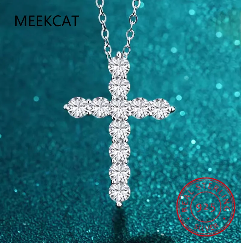 3mm D Color Moissanite Jesus Cross Pendant for Women Men S925 Silver 18k White Gold Plated Necklace Wedding Jewelry Gift