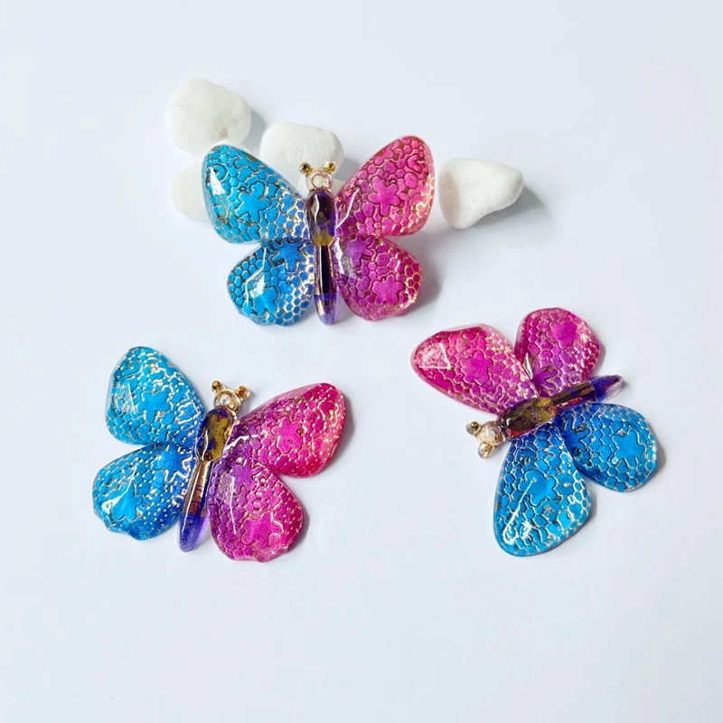 30Pcs/lots 32*25mm Butterflies Cabochon 1 Hole Pendant Resin Supply Hair Accessories DIY Fridge Magnet Sticker Phone Shell Make