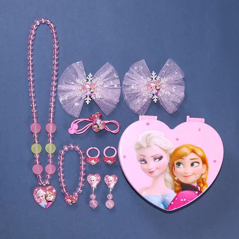 Elsa movie peripheral cartoon cute children's necklace good-looking little girl bracelet earrings ring set decoration box gift