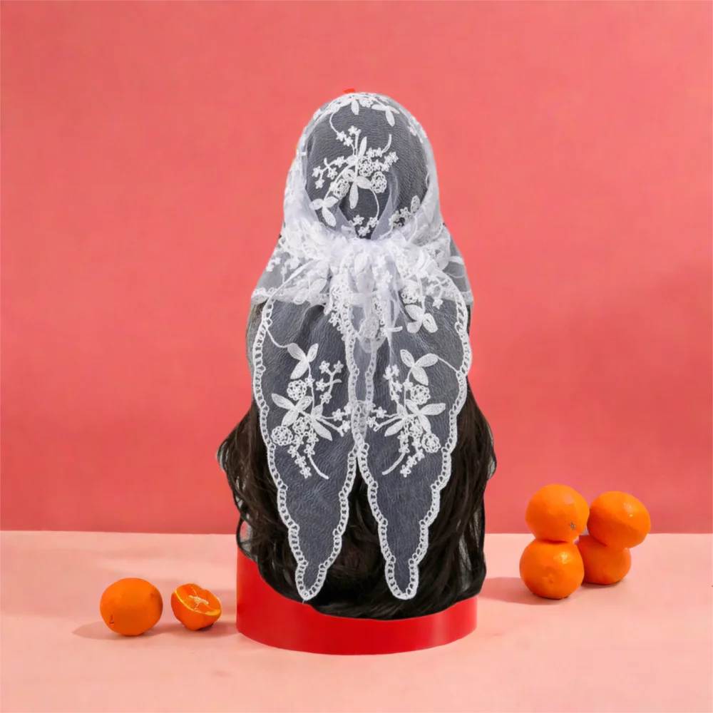 

Элегантный кружевной шарф, платок-бандана с вышивкой, однотонный треугольный шарф, тонкий винтажный носовой платок для женщин